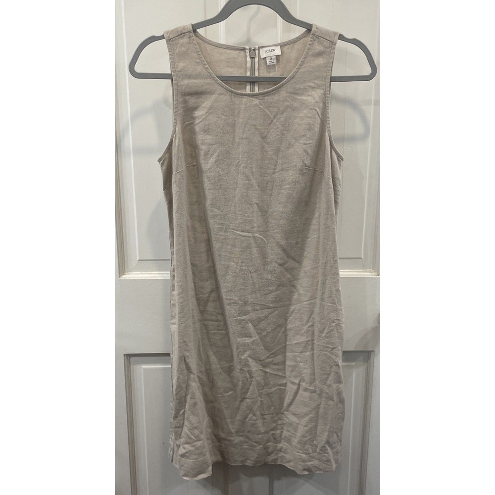 NWT J.CREW shift Dress beige Linen Blend women 2 Sleeveless Pockets CA406